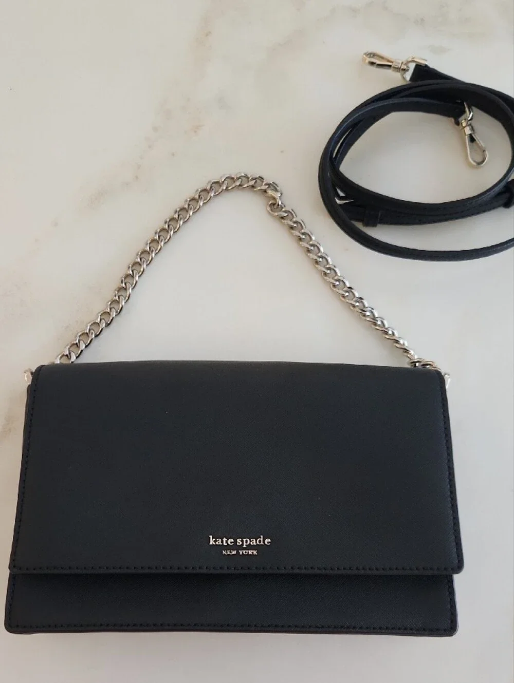 kate spade Black 2 Way Leather Chain Bag with Silver Hardware